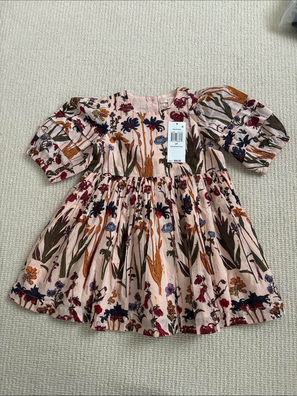 Pink Chicken Brooke Pink Floral Puff-Sleeve Cotton Dress - 2T BNWT
